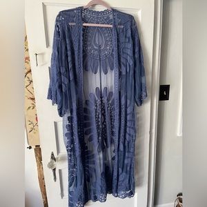 Raj lace blue kimono caftan beach cover up one size new with tags